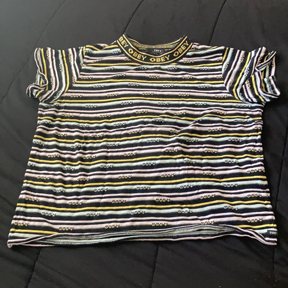 Striped OBEY high-neck fitted tee